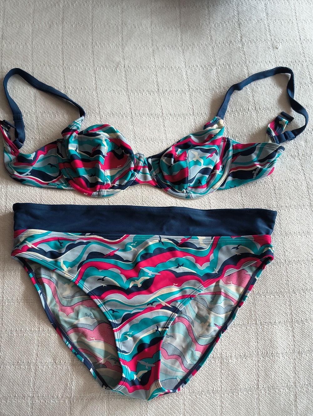 cleo Multicolor Wave Bikini Set - Navy, Pink & Teal